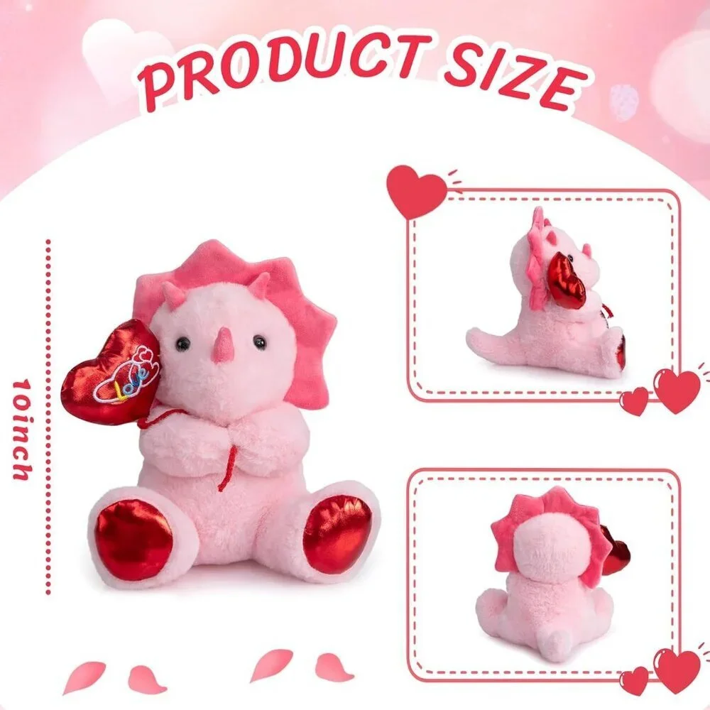 Dinosaur Stuffed Animal Valentines Dinosaur Plush Triceratops Toy Holding